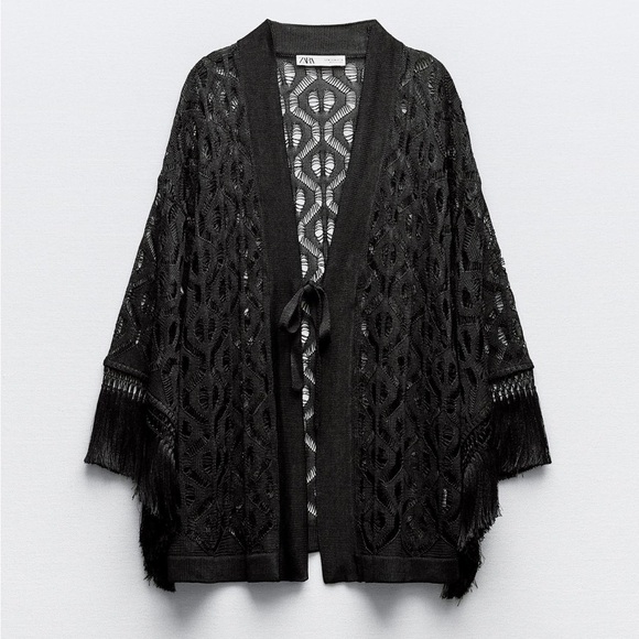 ZARA FRINGED OPEN KNIT CARDIGAN - Picture 11 of 15